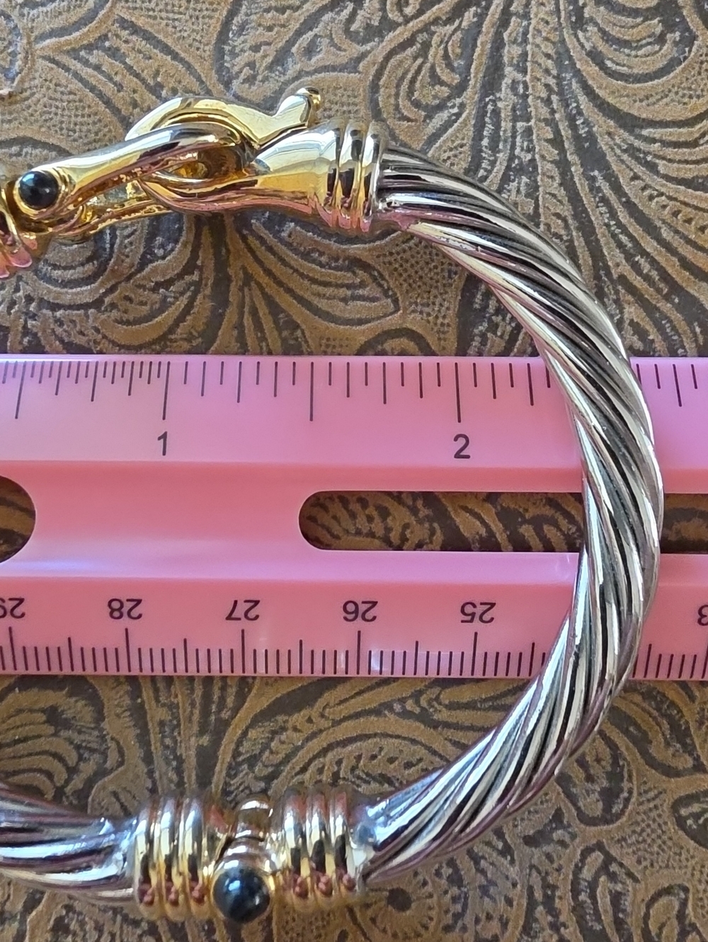 Vintage Gold Silver Two Tone Twisted Cable Black Accent Hinged Buckle Bracelet - Picture 8 of 8